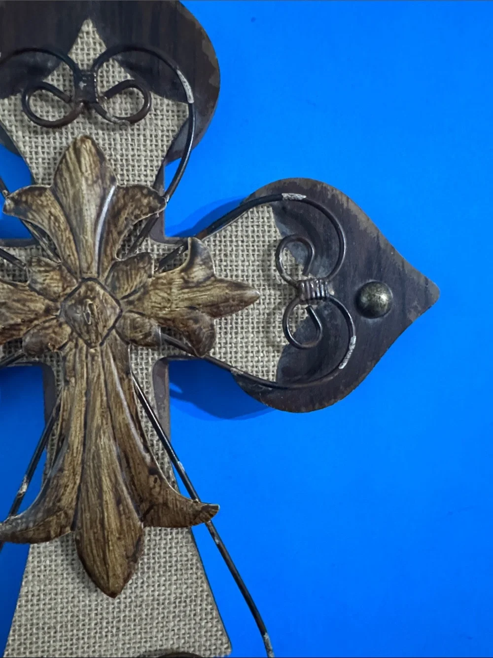 Ornate Brown and Gold Wall Cross Décor-wood and metal accent